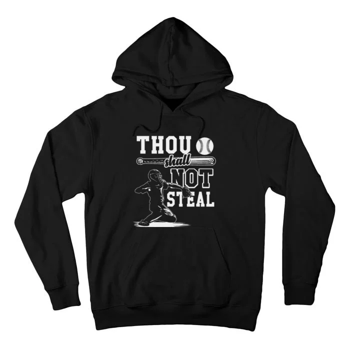 Retro Thou Shalt Not Steal Pitcher Strikeout Baseball Player Tall Hoodie