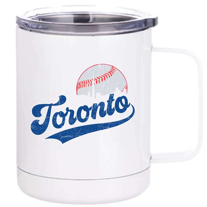 Retro Toronto Skyline Vintage Game Day Baseball Gift Front & Back 12oz Stainless Steel Tumbler Cup