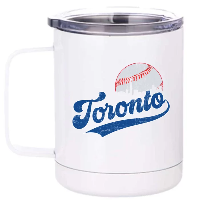 Retro Toronto Skyline Vintage Game Day Baseball Gift Front & Back 12oz Stainless Steel Tumbler Cup