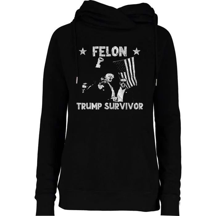 Retro Trump Survivor 2024 American Flag Trump Supporters Womens Funnel Neck Pullover Hood