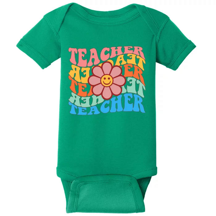 Retro Teacher Sunflower Baby Bodysuit