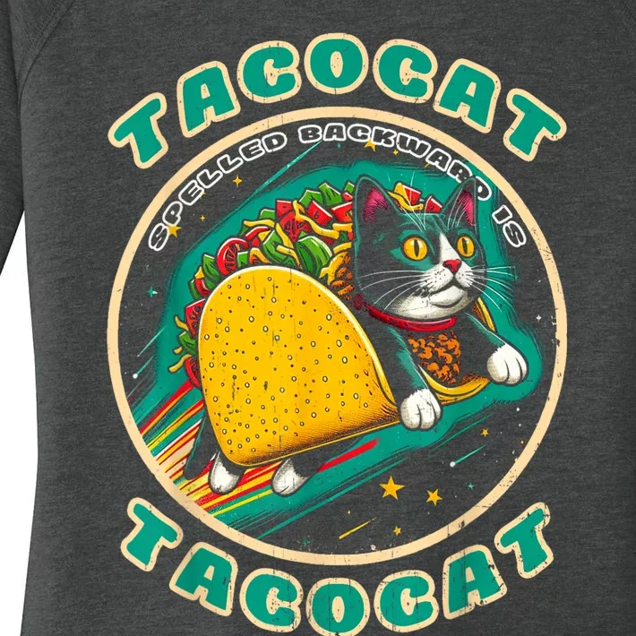 Retro Tacocat Spelled Backward Is Tacocat Funny Cat Women's Perfect Tri Tunic Long Sleeve Shirt