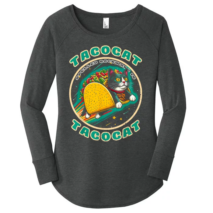 Retro Tacocat Spelled Backward Is Tacocat Funny Cat Women's Perfect Tri Tunic Long Sleeve Shirt