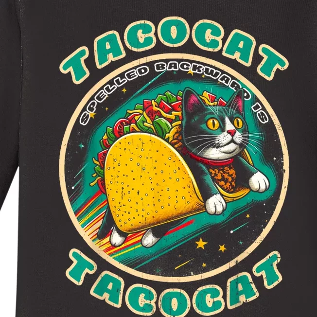 Retro Tacocat Spelled Backward Is Tacocat Funny Cat Baby Long Sleeve Bodysuit