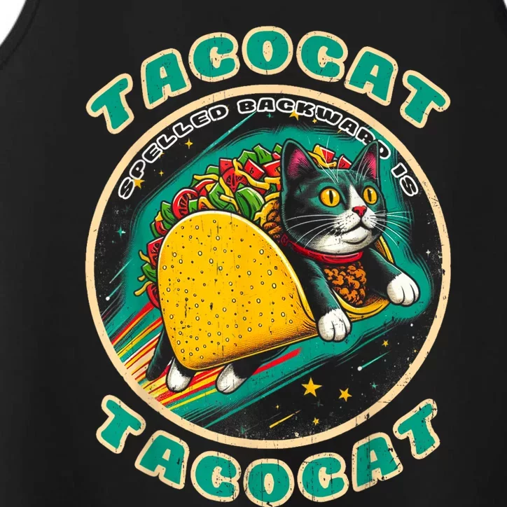 Retro Tacocat Spelled Backward Is Tacocat Funny Cat Performance Tank