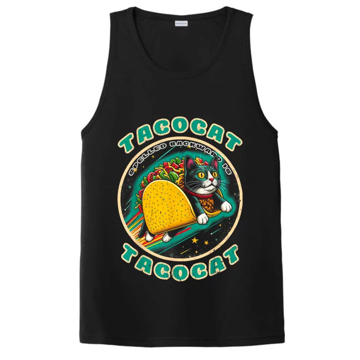 Retro Tacocat Spelled Backward Is Tacocat Funny Cat Performance Tank