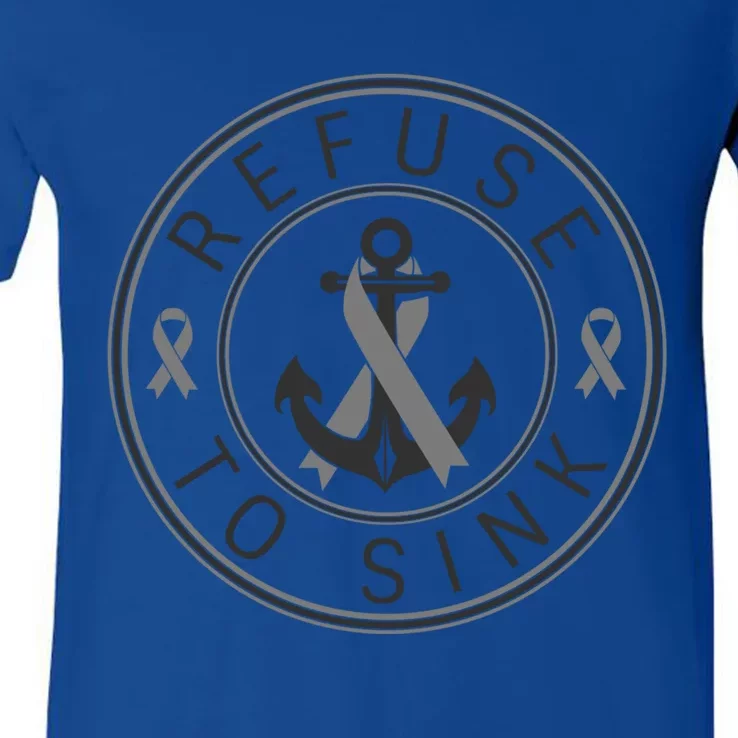 Refuse To Sink Breast Cancer Awareness Captain Boat Anchor Gift V-Neck T-Shirt