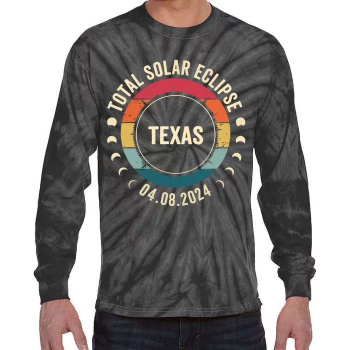 Retro Total Solar Eclipse April 8 2024 State Texas 40824 Tie-Dye Long Sleeve Shirt