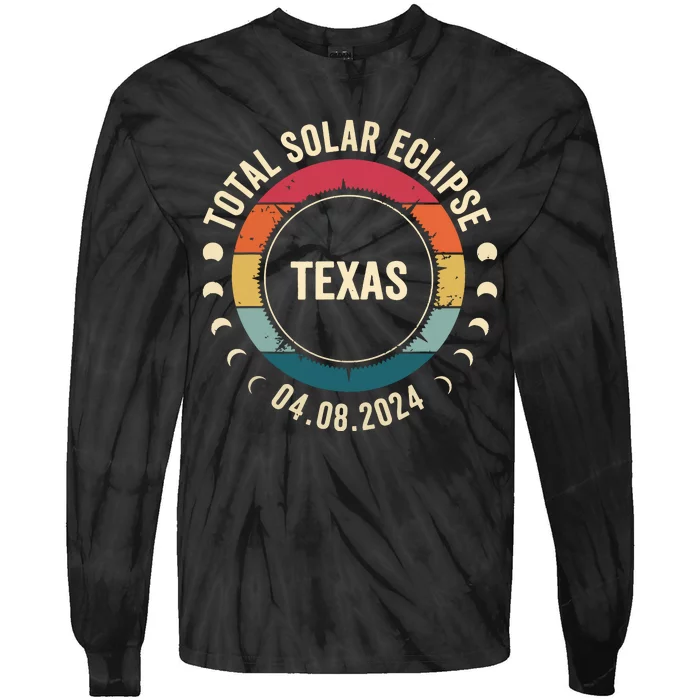 Retro Total Solar Eclipse April 8 2024 State Texas 40824 Tie-Dye Long Sleeve Shirt