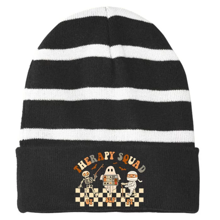 Retro Therapy Squad SLP OT PT Team Halloween Speech Physical Striped Beanie with Solid Band