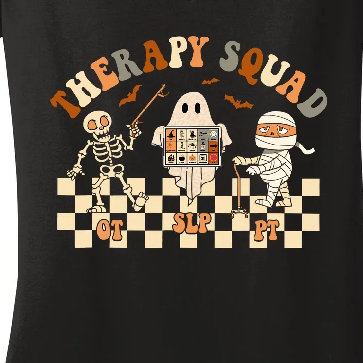 Retro Therapy Squad SLP OT PT Team Halloween Speech Physical Women's V-Neck T-Shirt