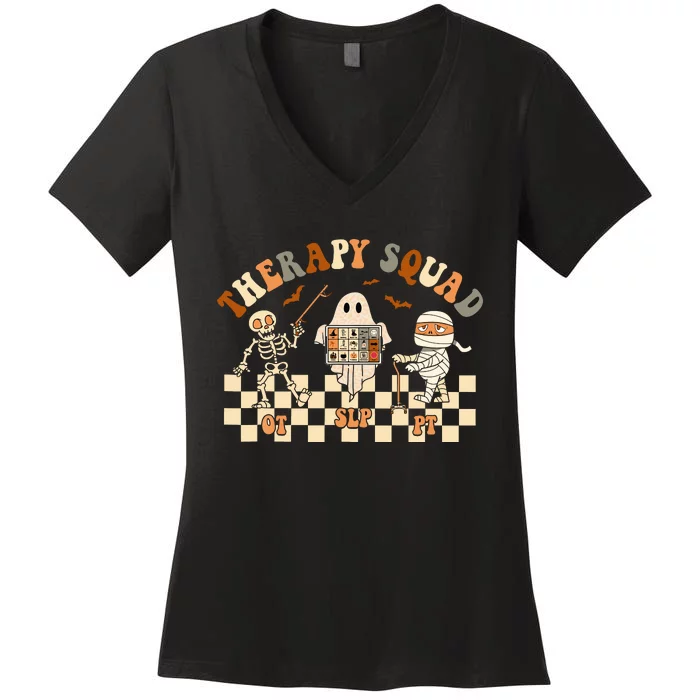 Retro Therapy Squad SLP OT PT Team Halloween Speech Physical Women's V-Neck T-Shirt