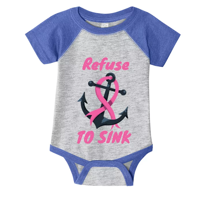 Refuse To Sink October Month Campaign Anchor Pink Ribbon Gift Infant Baby Jersey Bodysuit