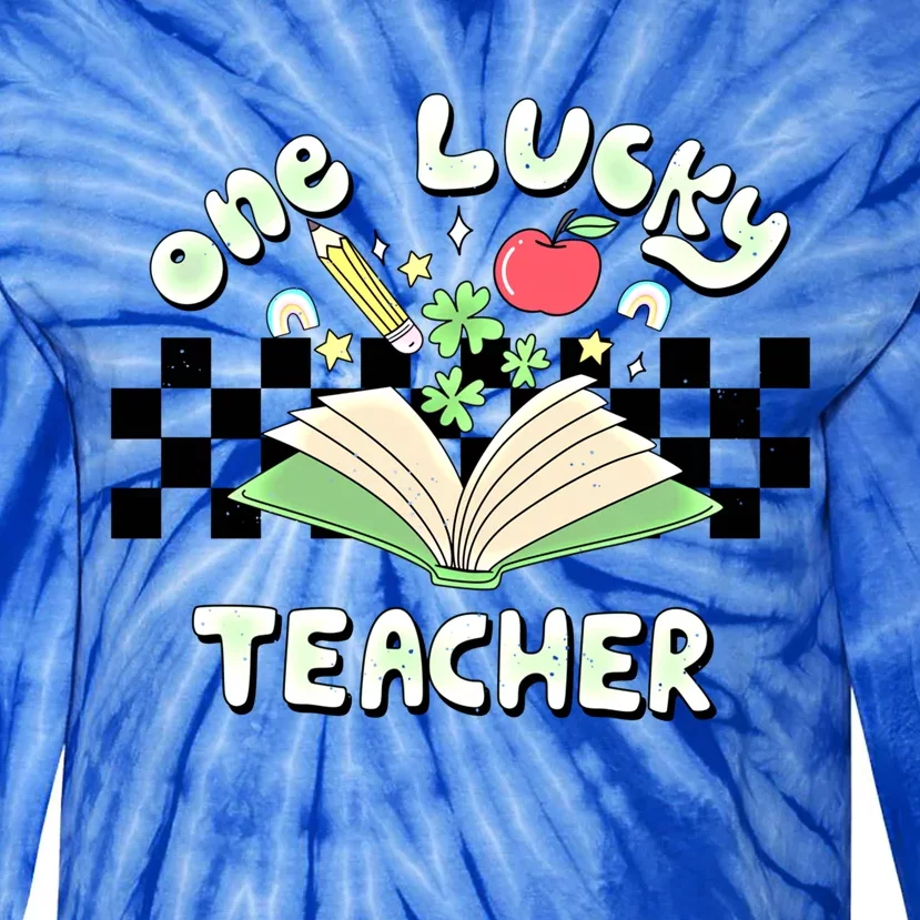 Retro Teacher St Patrick's Day Funny One Lucky Teacher Irish Gift Tie-Dye Long Sleeve Shirt