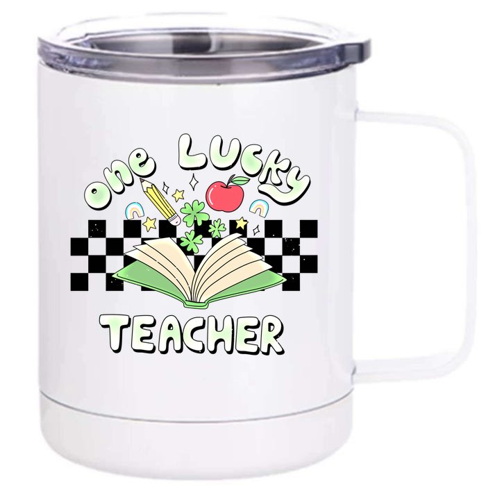 Retro Teacher St Patrick's Day Funny One Lucky Teacher Irish Gift Front & Back 12oz Stainless Steel Tumbler Cup