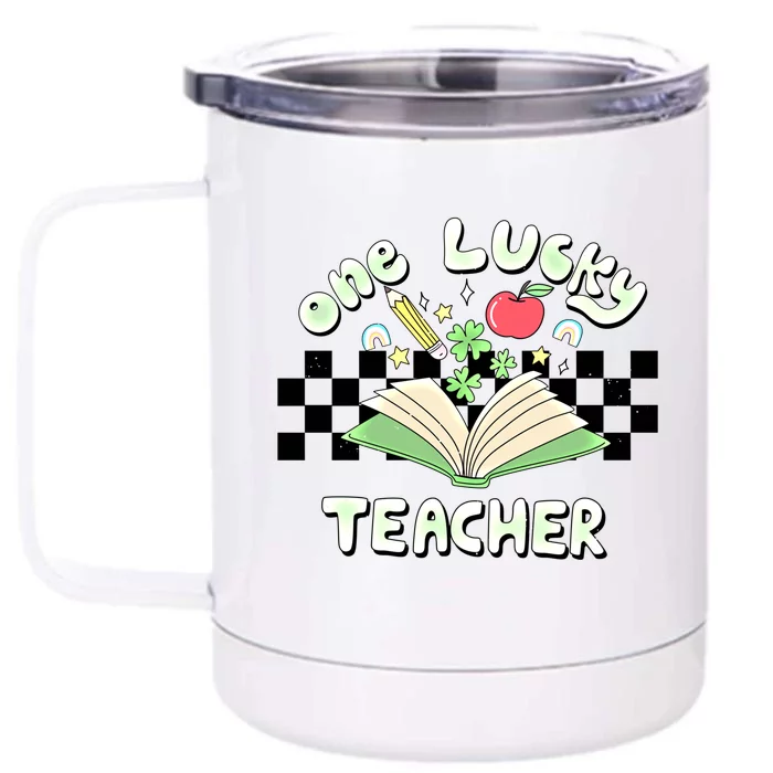 Retro Teacher St Patrick's Day Funny One Lucky Teacher Irish Gift Front & Back 12oz Stainless Steel Tumbler Cup