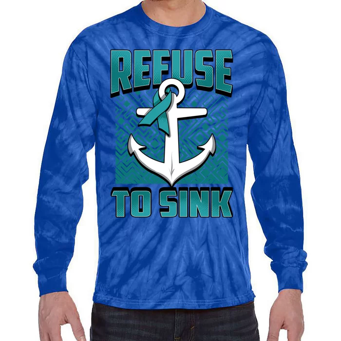 Refuse To Sink Ovarian Cancer Awareness Ribbon Funny Gift Great Gift Tie-Dye Long Sleeve Shirt