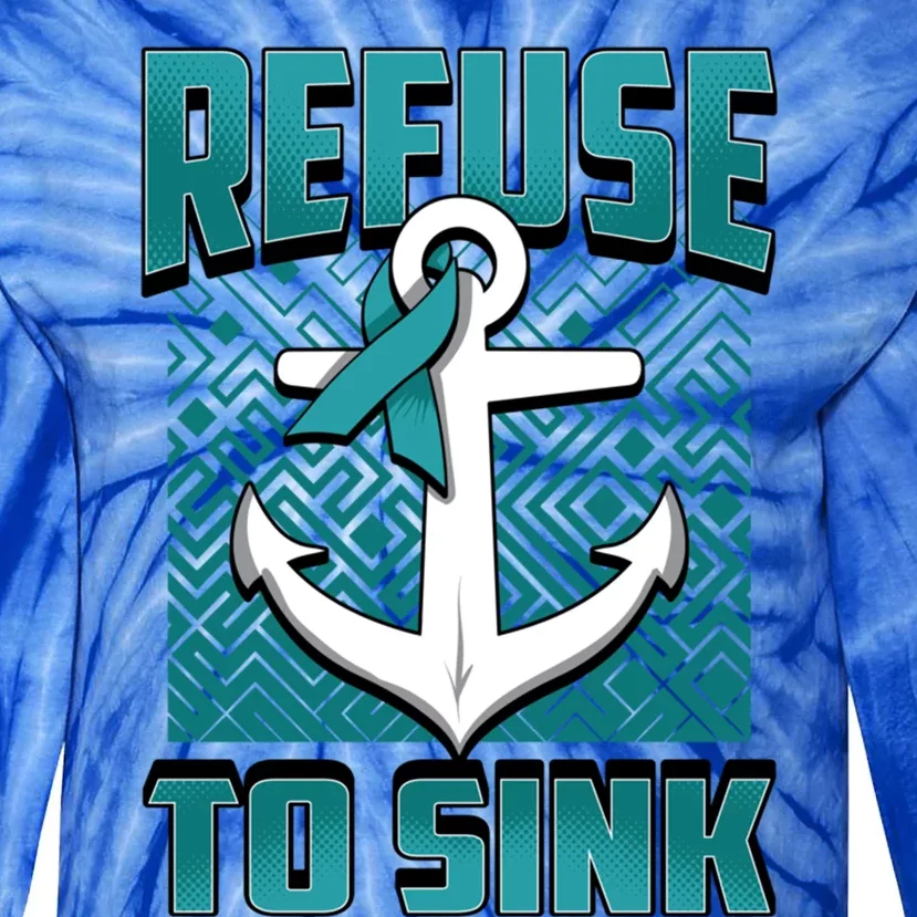 Refuse To Sink Ovarian Cancer Awareness Ribbon Funny Gift Great Gift Tie-Dye Long Sleeve Shirt