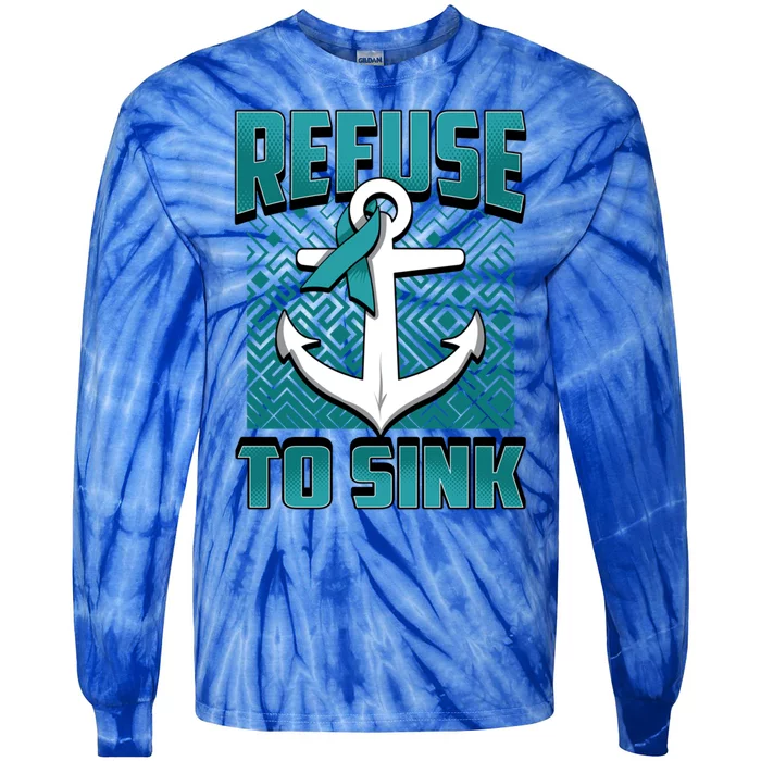 Refuse To Sink Ovarian Cancer Awareness Ribbon Funny Gift Great Gift Tie-Dye Long Sleeve Shirt