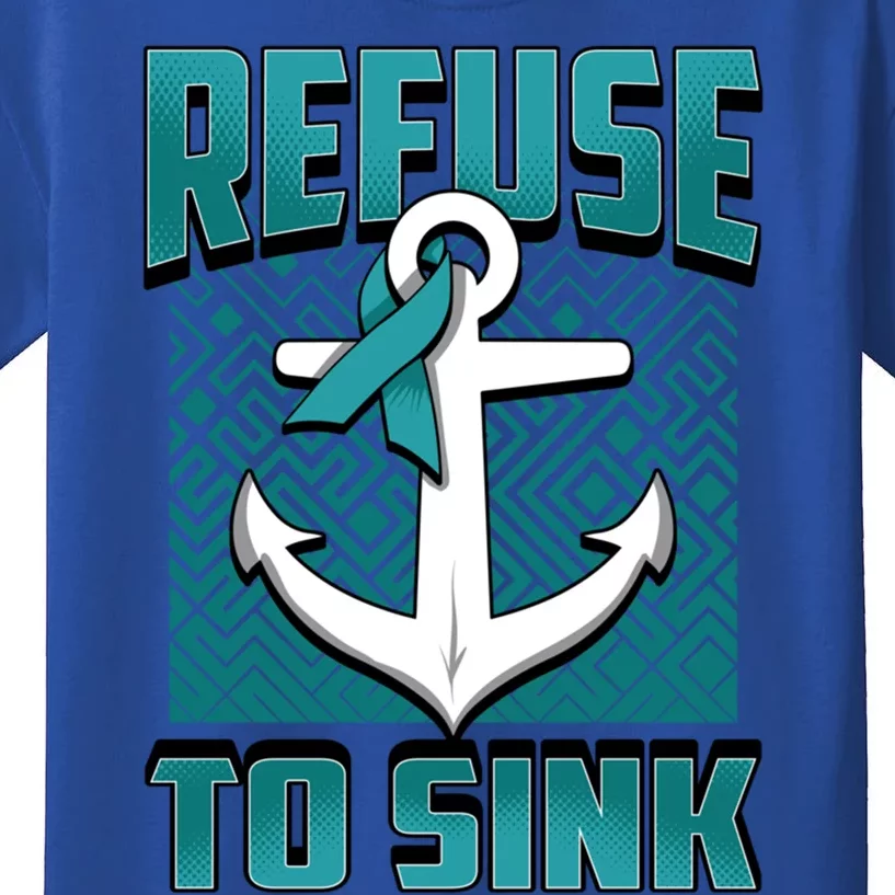 Refuse To Sink Ovarian Cancer Awareness Ribbon Funny Gift Great Gift Kids T-Shirt