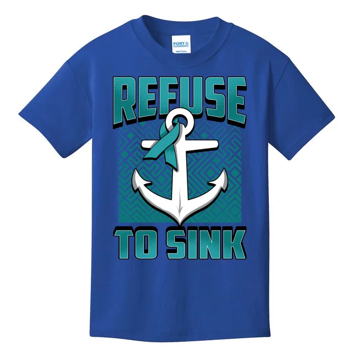 Refuse To Sink Ovarian Cancer Awareness Ribbon Funny Gift Great Gift Kids T-Shirt