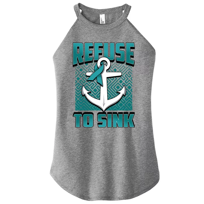 Refuse To Sink Ovarian Cancer Awareness Ribbon Funny Gift Great Gift Women’s Perfect Tri Rocker Tank