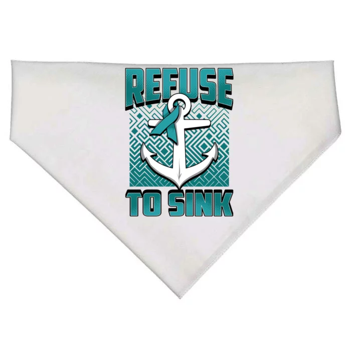 Refuse To Sink Ovarian Cancer Awareness Ribbon Funny Gift Great Gift USA-Made Doggie Bandana