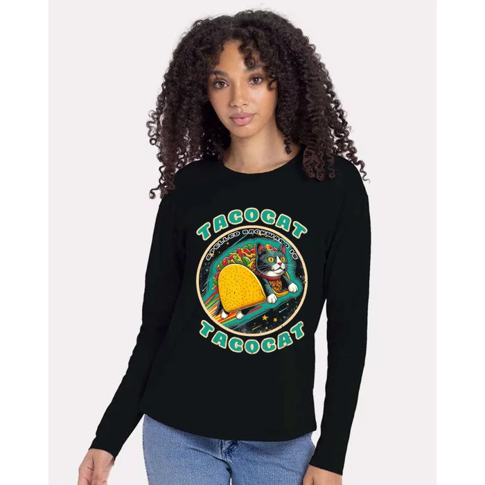 Retro Tacocat Spelled Backward Is Tacocat Funny Cat Womens Cotton Relaxed Long Sleeve T-Shirt