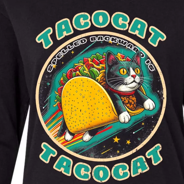 Retro Tacocat Spelled Backward Is Tacocat Funny Cat Womens Cotton Relaxed Long Sleeve T-Shirt