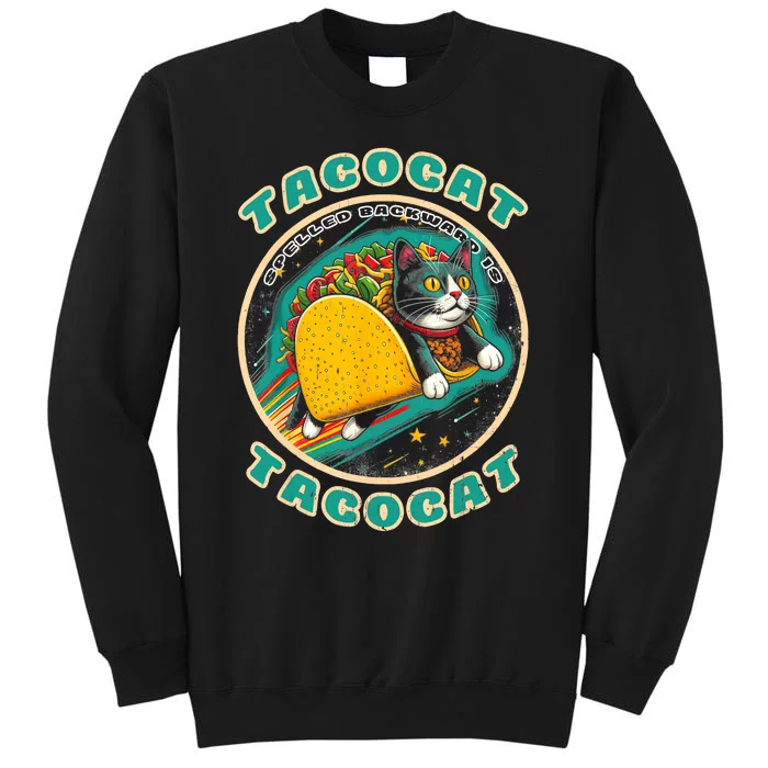 Retro Tacocat Spelled Backward Is Tacocat Funny Cat Tall Sweatshirt