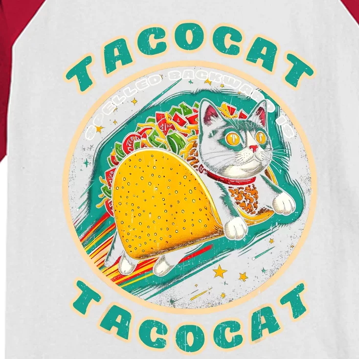 Retro Tacocat Spelled Backward Is Tacocat Funny Cat Kids Colorblock Raglan Jersey