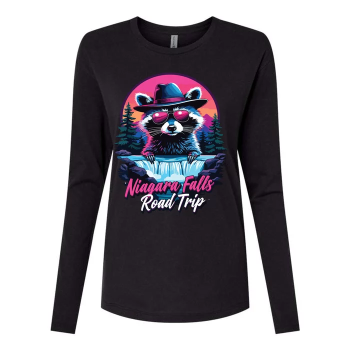 Road Trip Squad Niagara Falls Souvenirs Family 2024 Raccoon Womens Cotton Relaxed Long Sleeve T-Shirt