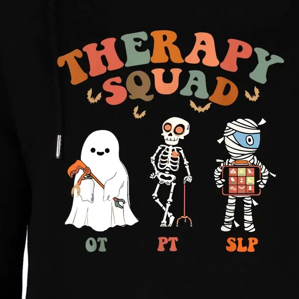 Retro Therapy Squad Slp Ot Pt Team Halloween Funny Physical Womens Funnel Neck Pullover Hood