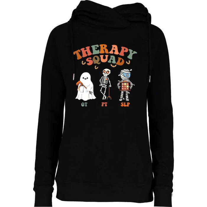 Retro Therapy Squad Slp Ot Pt Team Halloween Funny Physical Womens Funnel Neck Pullover Hood