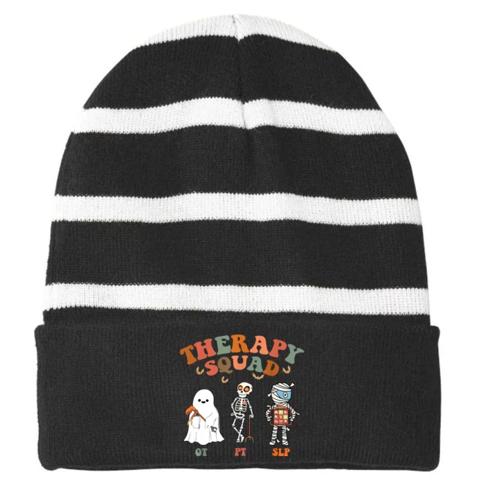 Retro Therapy Squad Slp Ot Pt Team Halloween Funny Physical Striped Beanie with Solid Band