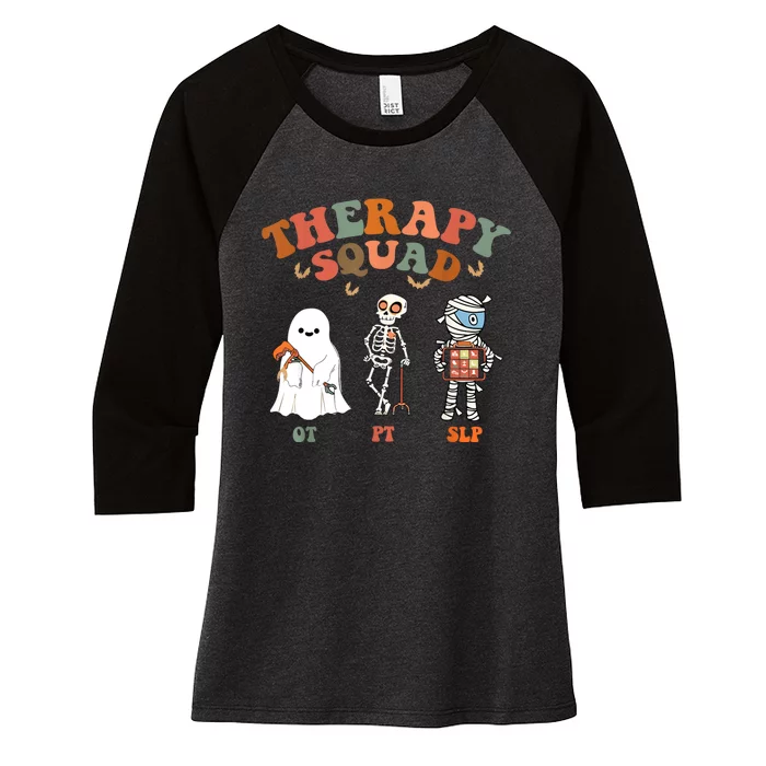 Retro Therapy Squad Slp Ot Pt Team Halloween Funny Physical Women's Tri-Blend 3/4-Sleeve Raglan Shirt