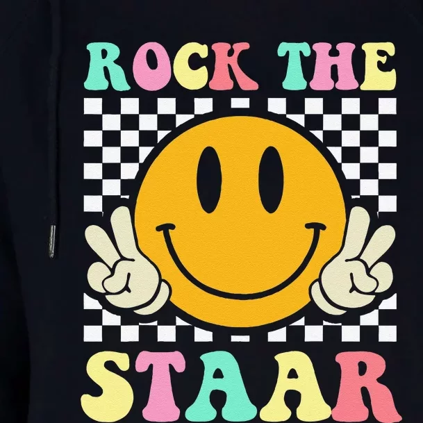 Rock The Staar Retro Smile Teacher Testing Test Day Womens Funnel Neck Pullover Hood