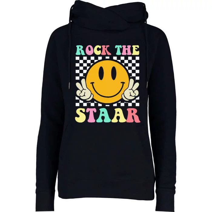 Rock The Staar Retro Smile Teacher Testing Test Day Womens Funnel Neck Pullover Hood