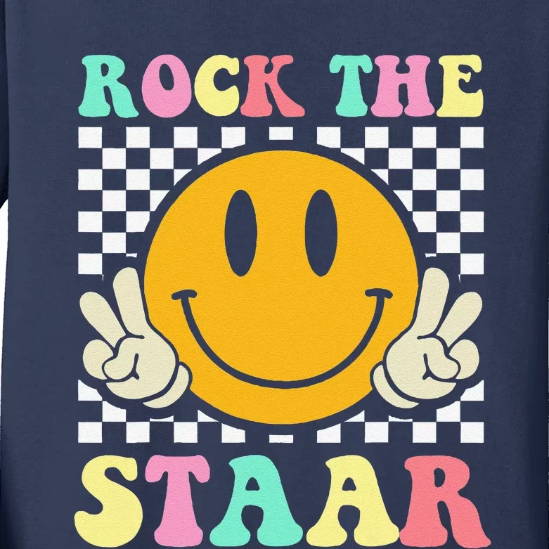 Rock The Staar Retro Smile Teacher Testing Test Day Kids Long Sleeve Shirt