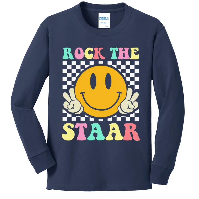 Rock The Staar Retro Smile Teacher Testing Test Day Kids Long Sleeve Shirt