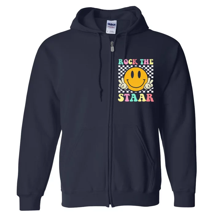 Rock The Staar Retro Smile Teacher Testing Test Day Full Zip Hoodie