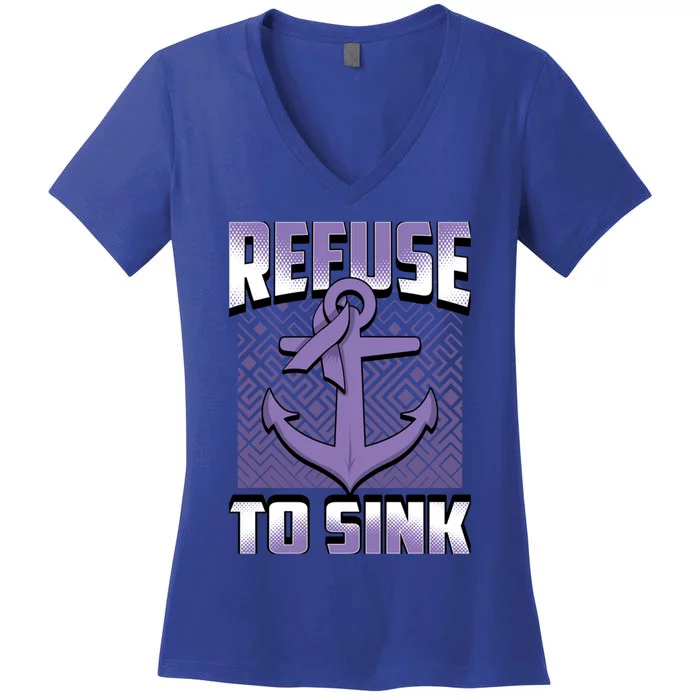 Refuse To Sink Stomach Cancer Awareness Ribbon Funny Gift Women's V-Neck T-Shirt