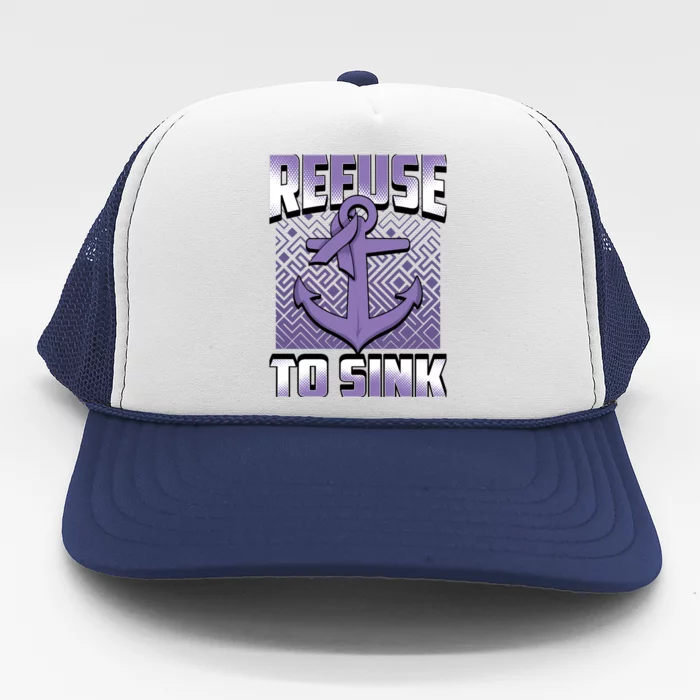 Refuse To Sink Stomach Cancer Awareness Ribbon Funny Gift Trucker Hat