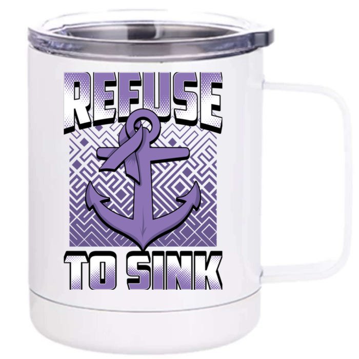 Refuse To Sink Stomach Cancer Awareness Ribbon Funny Gift Front & Back 12oz Stainless Steel Tumbler Cup