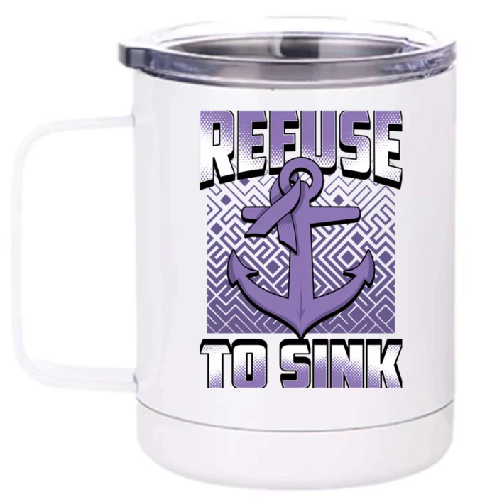 Refuse To Sink Stomach Cancer Awareness Ribbon Funny Gift Front & Back 12oz Stainless Steel Tumbler Cup