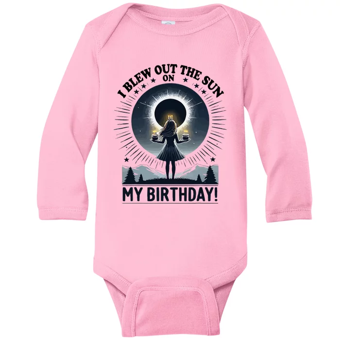 Retro Total Solar Eclipse I Blew Out The Sun On My Birthday Baby Long Sleeve Bodysuit