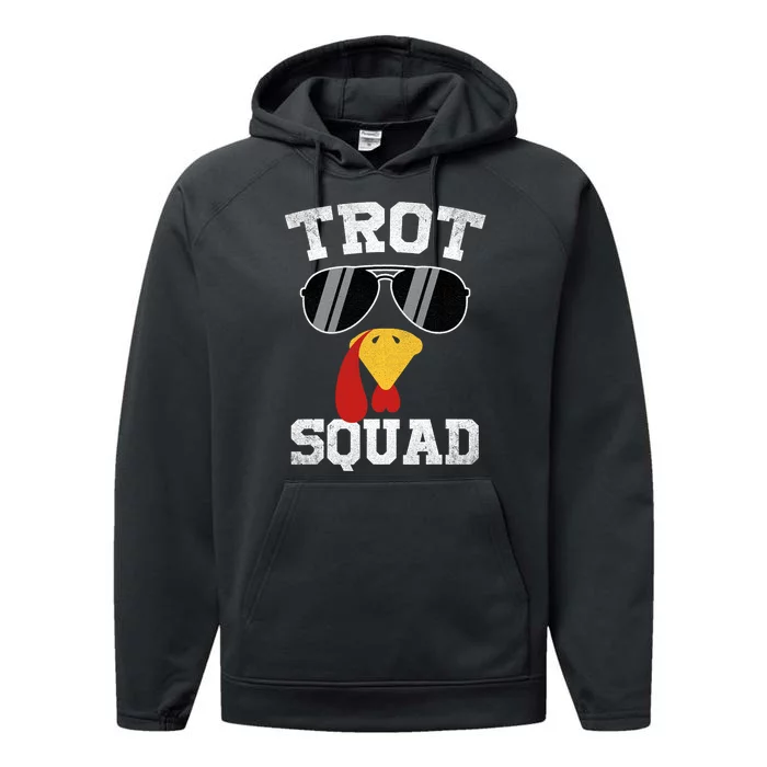 Running Turkey Sunglasses Trot Squad Thanksgiving Performance Fleece Hoodie