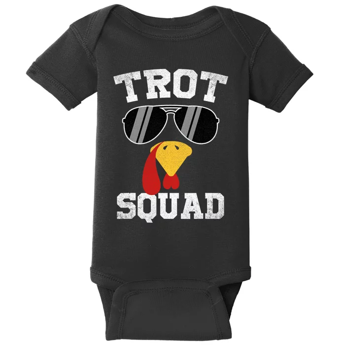 Running Turkey Sunglasses Trot Squad Thanksgiving Baby Bodysuit