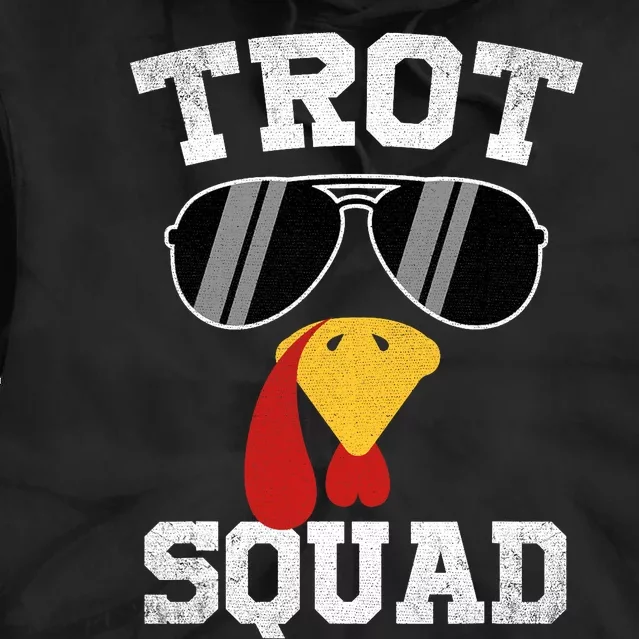 Running Turkey Sunglasses Trot Squad Thanksgiving Tie Dye Hoodie