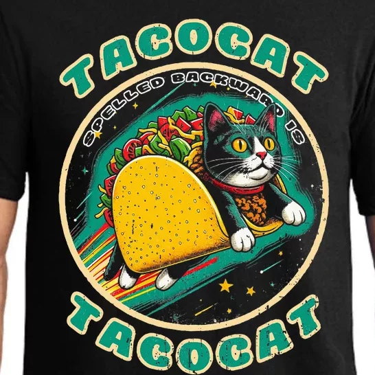 Retro Tacocat Spelled Backward Is Tacocat Funny Cat Pajama Set